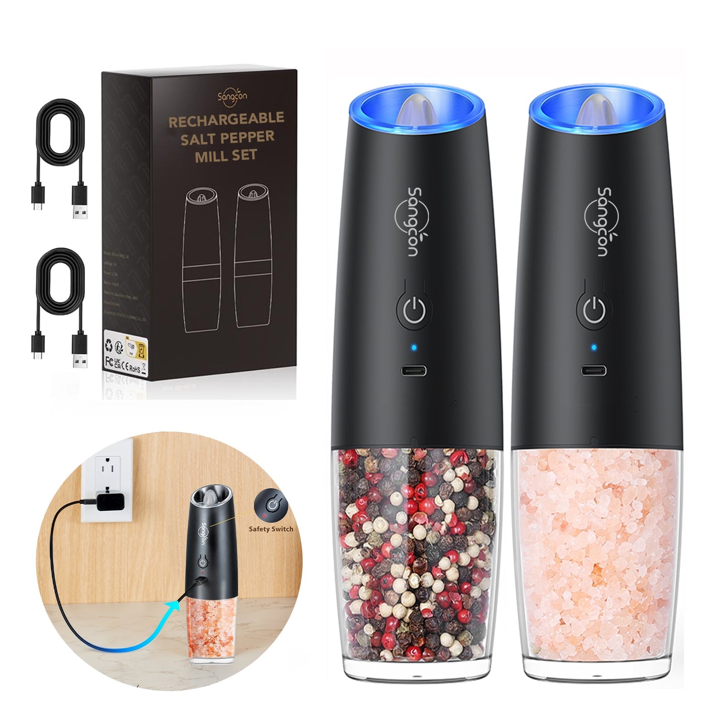 LED Electric Salt and Pepper Grinder Set.